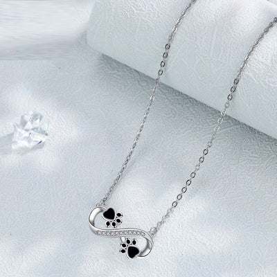 Infinity Paw Print Necklace with Zirconia