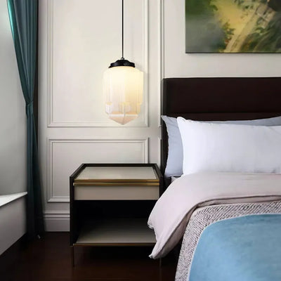 Vintage White Frosted Glass Geometric Jar Pendant Light