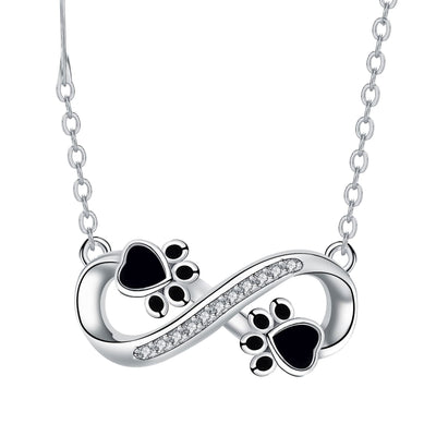 Infinity Paw Print Necklace with Zirconia
