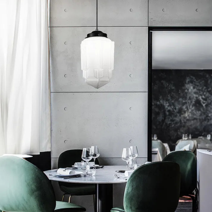 Vintage White Frosted Glass Geometric Jar Pendant Light