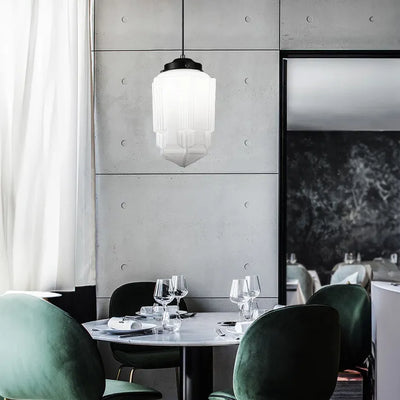 Vintage White Frosted Glass Geometric Jar Pendant Light