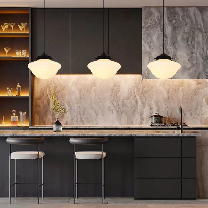 Vintage White Frosted Glass Geometric Jar Pendant Light