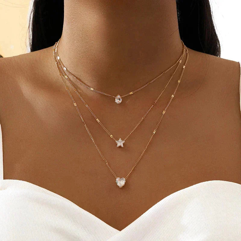 Triple Pendant Necklace with Gold Zirconia