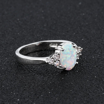 Oval White Opal Geometry Ring in 925 Silver