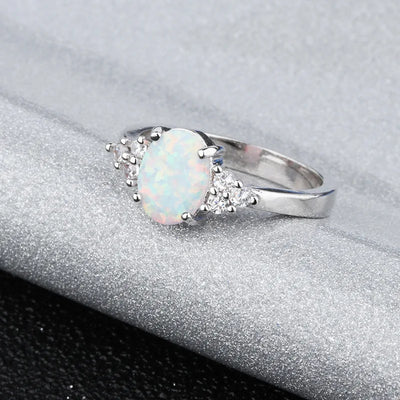 Oval White Opal Geometry Ring in 925 Silver