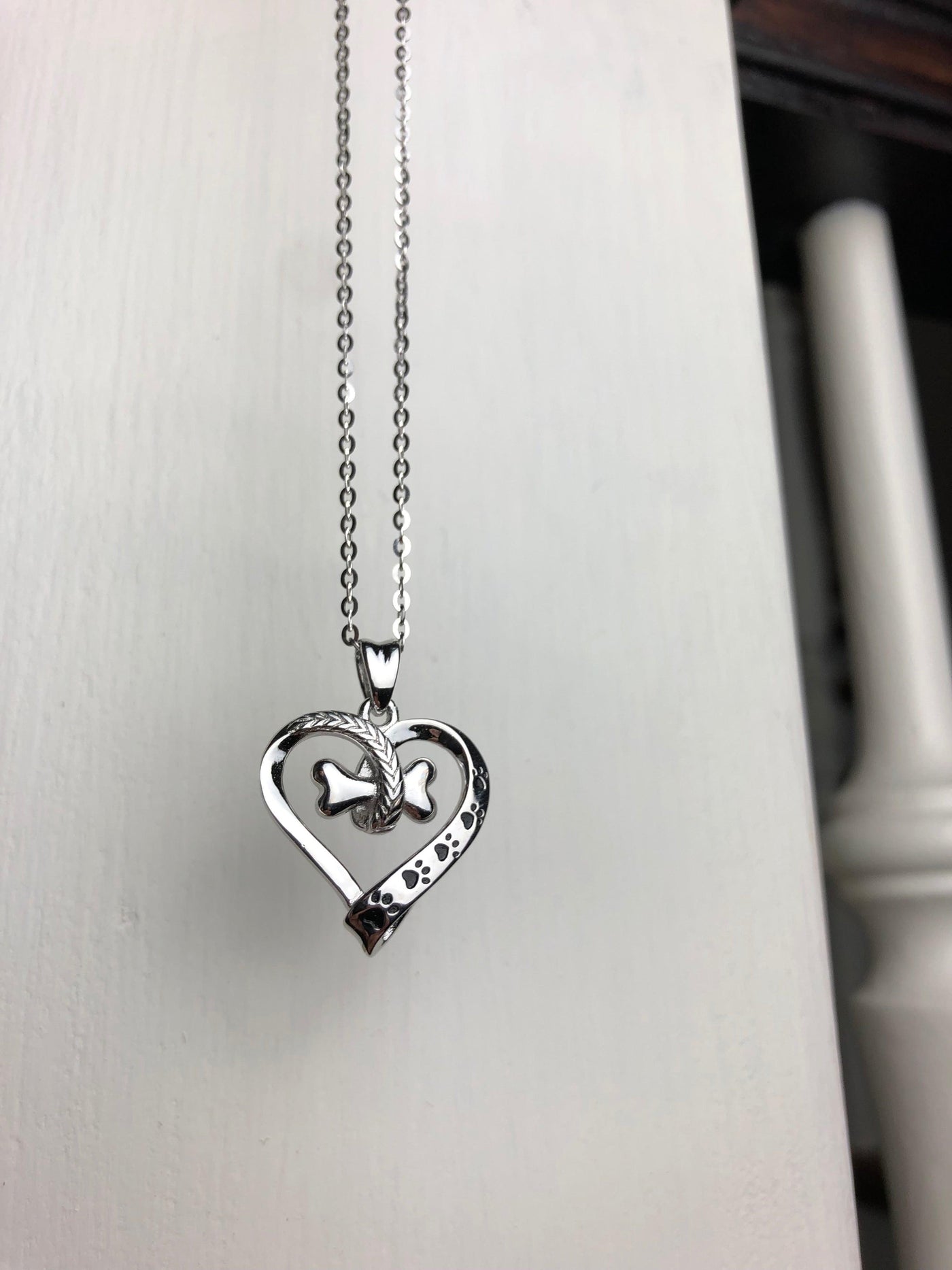 Dog Paw and Heart Necklace in Stainless Steel