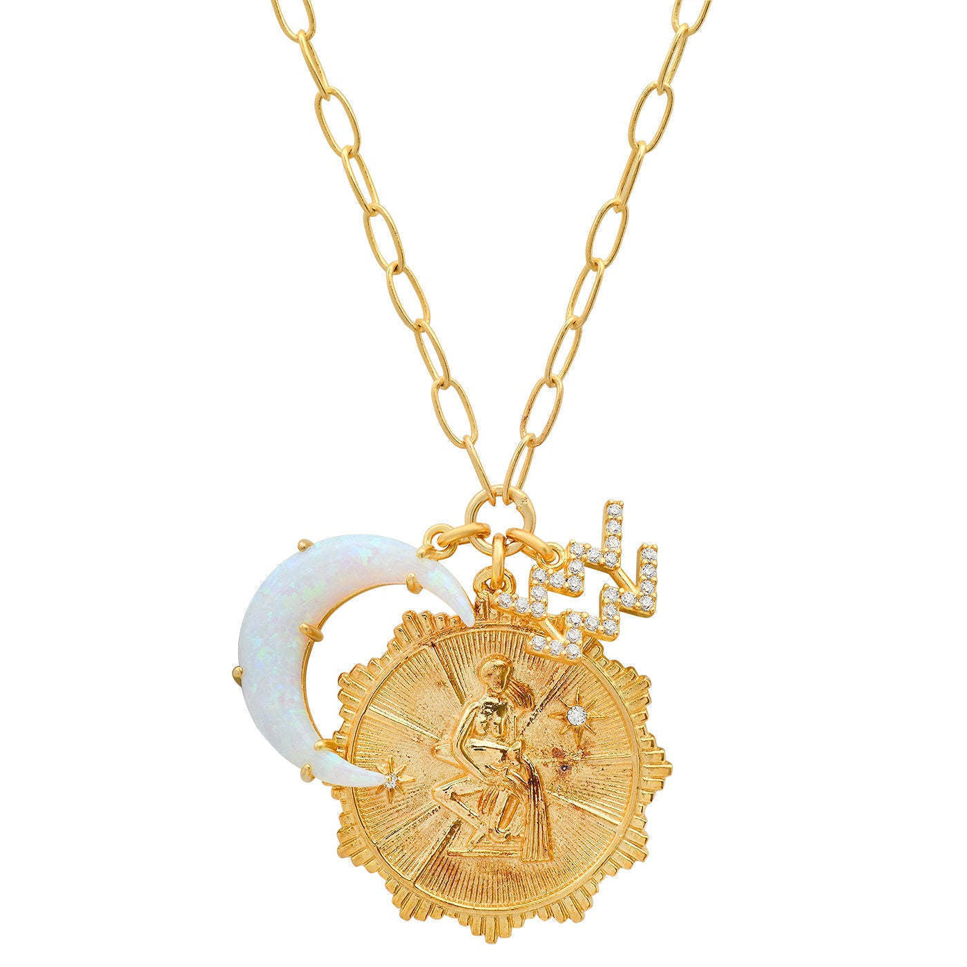 Moon Opal Necklace with Zodiac Runes