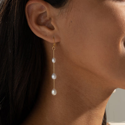 Pearl Chain Drop Earrings in Gold