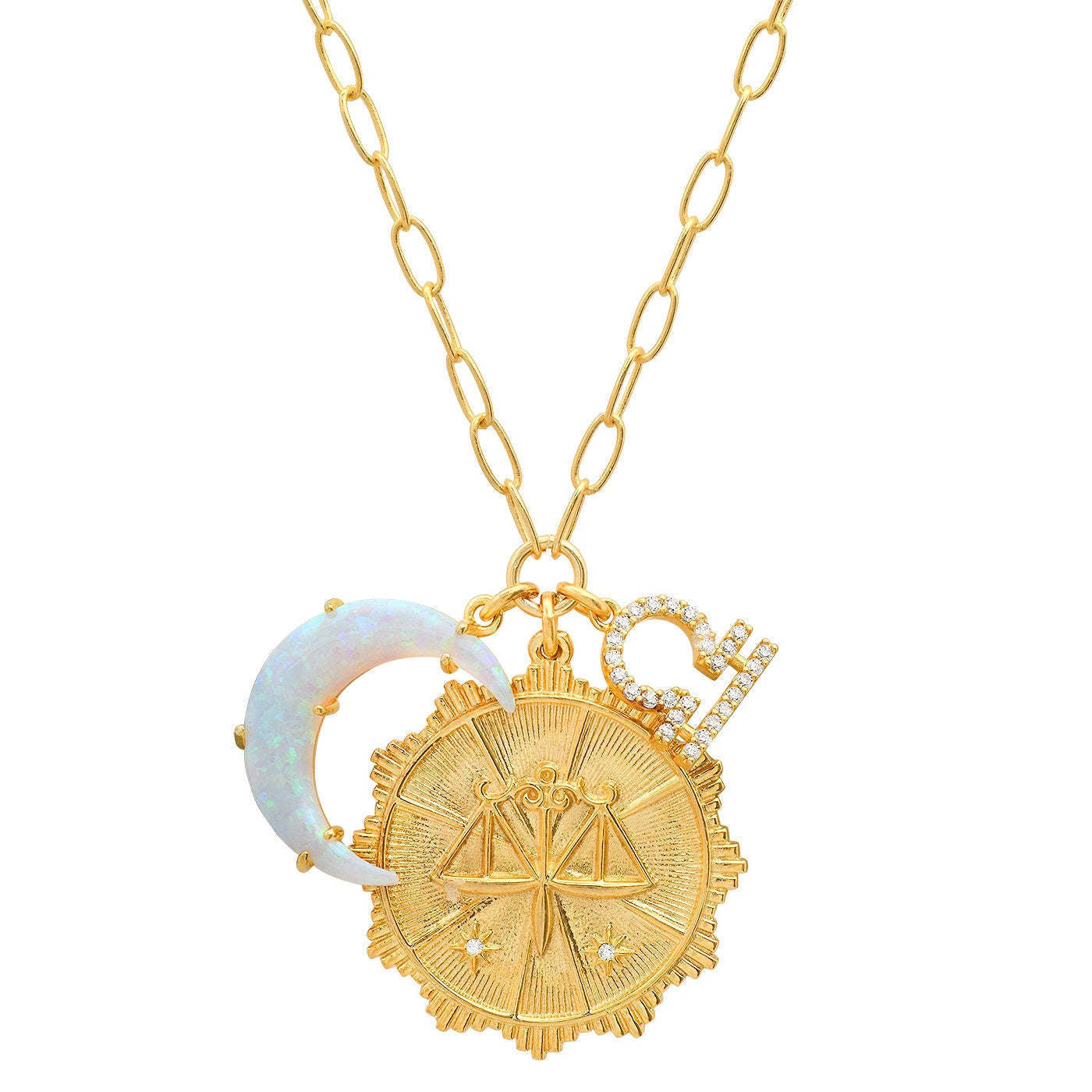 Moon Opal Necklace with Zodiac Runes