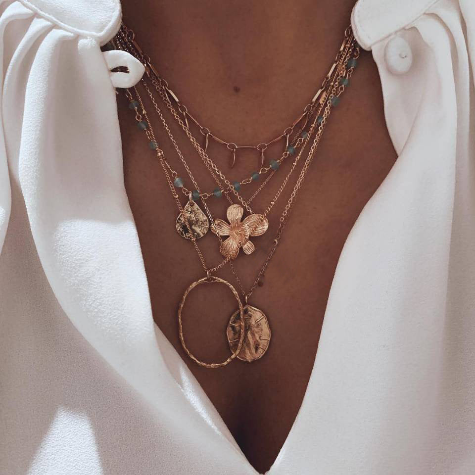 Opal Floral Bohemian Necklace Set