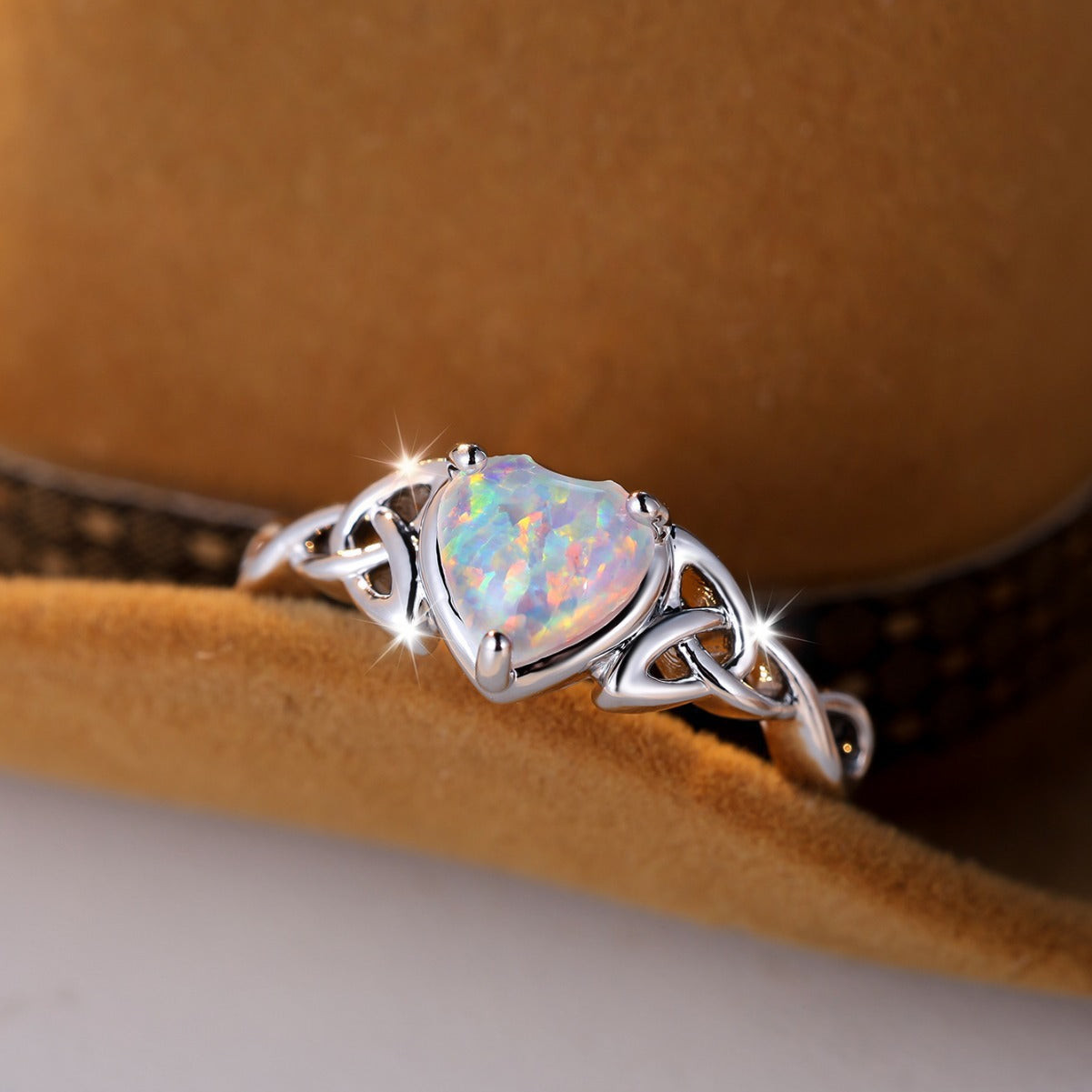 Heart-Shaped White Opal Ring