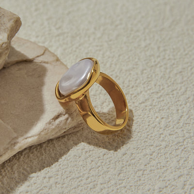 Round Mother of Pearl Ring in Gold