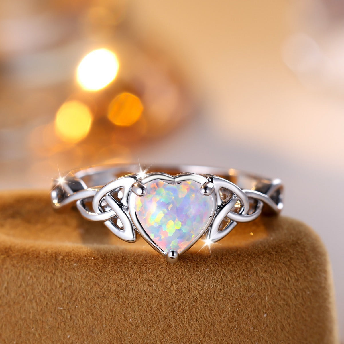 Heart-Shaped White Opal Ring