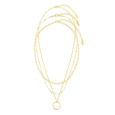 Open Circle Three Row Necklace | White Gold