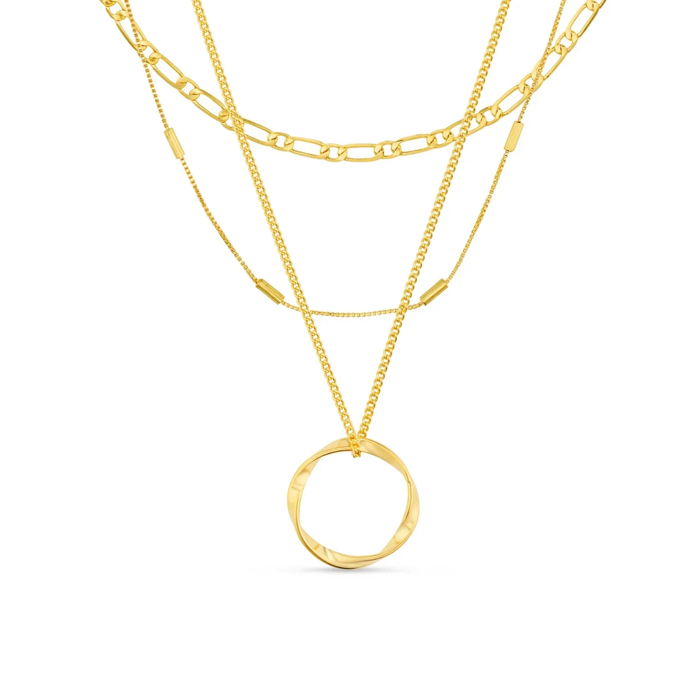 Open Circle Three Row Necklace | White Gold
