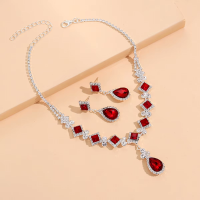 Red Water Drop Choker & Dangle Earrings Set