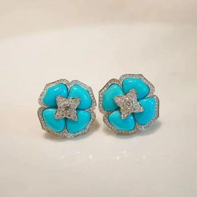Sophisticated Silver Blue Flower Earrings