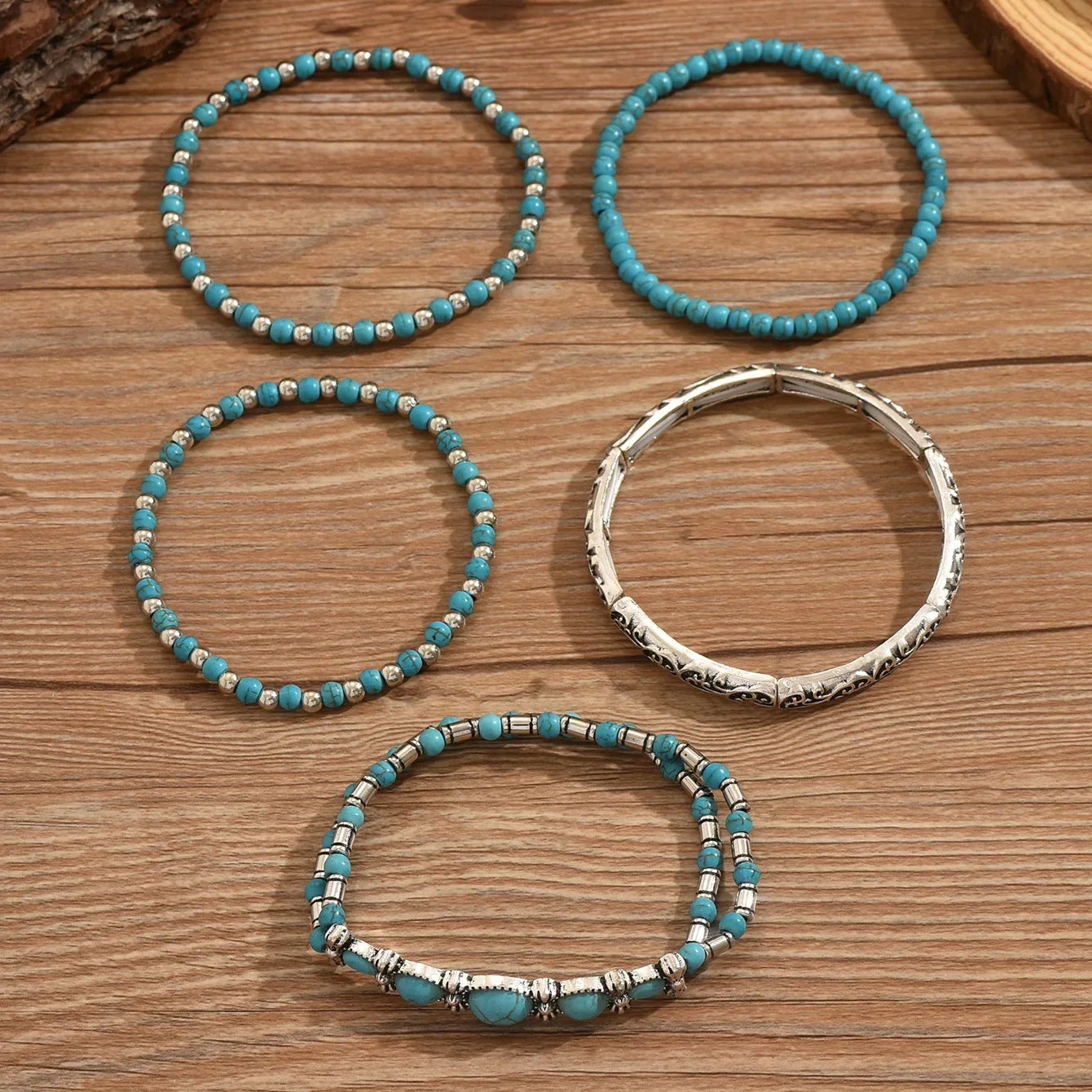 Bohemian Green Turquoise Beaded Bracelet Set
