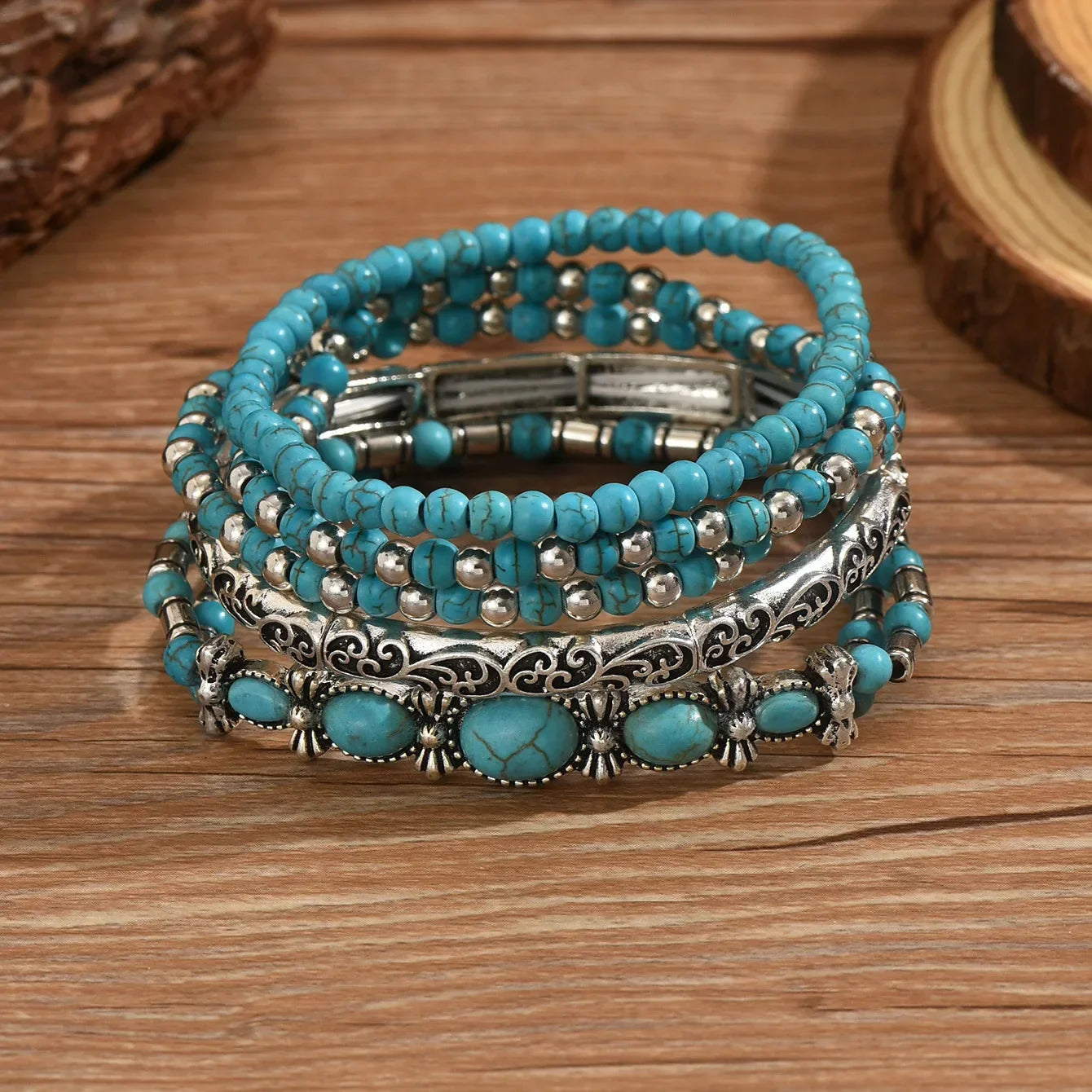 Bohemian Green Turquoise Beaded Bracelet Set
