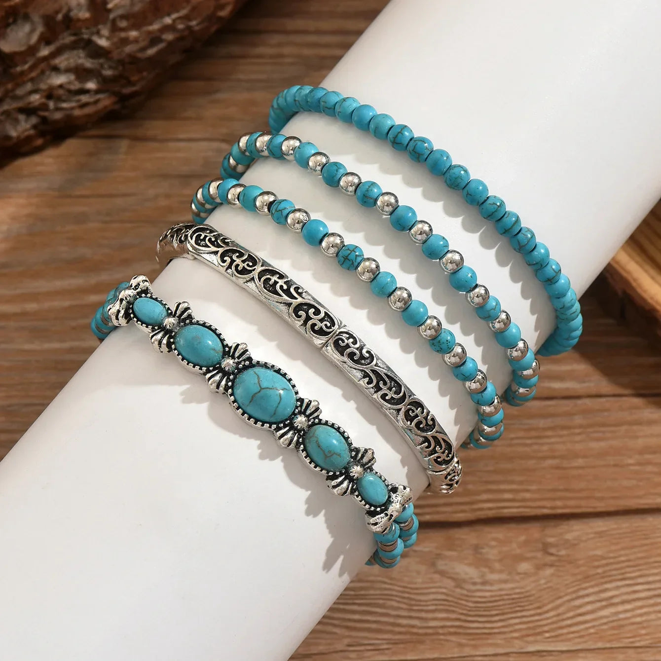 Bohemian Green Turquoise Beaded Bracelet Set