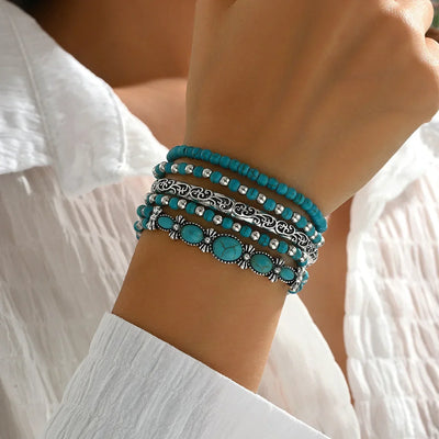 Bohemian Green Turquoise Beaded Bracelet Set