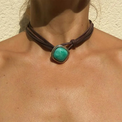 Vintage Bohemian Turquoise Pendant Necklace