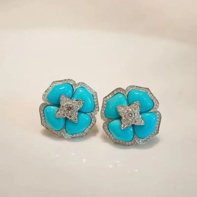 Sophisticated Silver Blue Flower Earrings