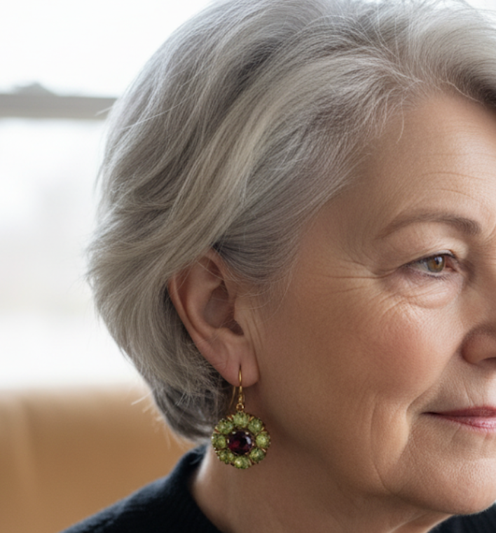 Vintage Rounded Green & Red Crystal Earrings