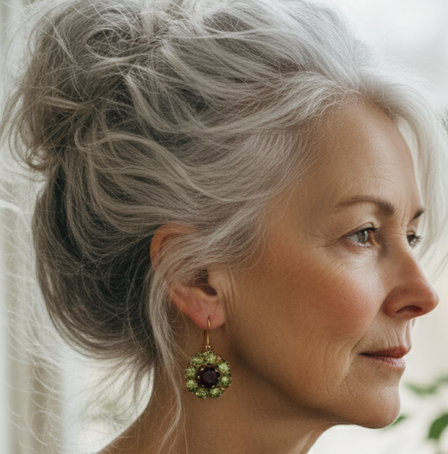 Vintage Rounded Green & Red Crystal Earrings