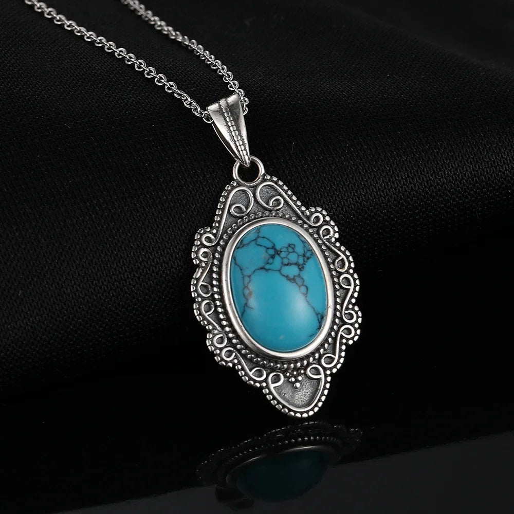 Turquoise Pendant Necklace in 925 Sterling Silver