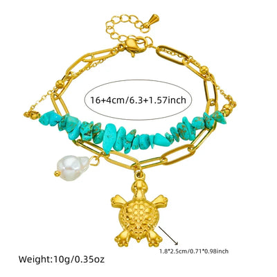 Exclusive Stainless Steel Turquoise Turtle Bracelet