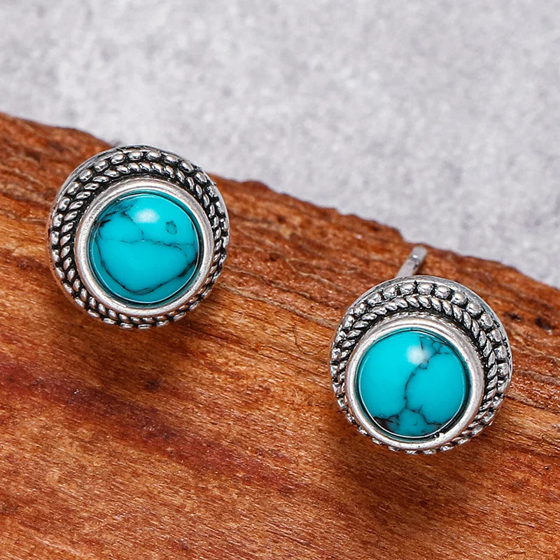 Vintage Bohemian Turquoise Stud Earrings