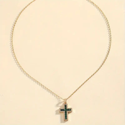 Solene Emerald Cross Pendant Gold Necklace
