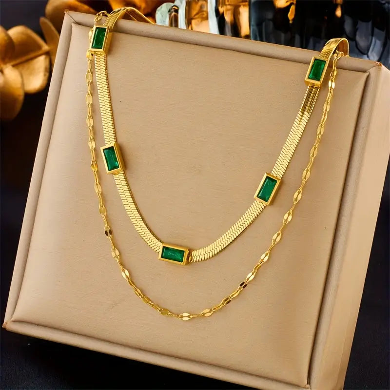 Sorella Gem Double-Layer Retro Gold Necklace