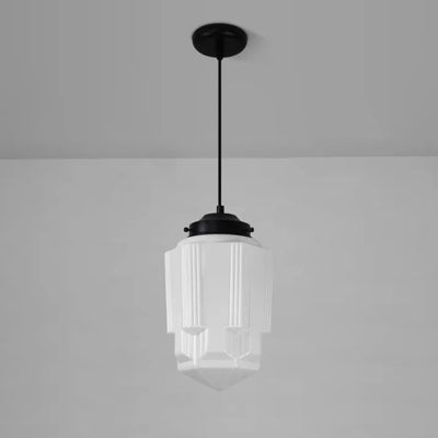 Vintage White Frosted Glass Geometric Jar Pendant Light