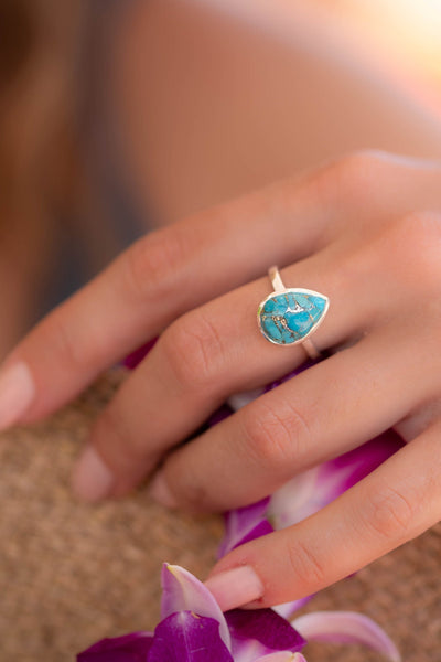 Teardrop Copper Turquoise Ring in 925 Sterling Silver