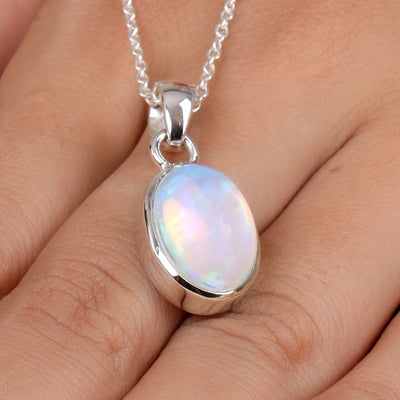 Opal Oval Pendant in 925 Sterling Silver