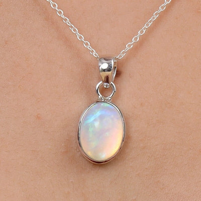Opal Oval Pendant in 925 Sterling Silver