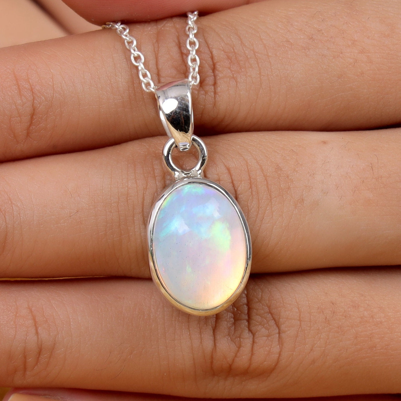 Opal Oval Pendant in 925 Sterling Silver