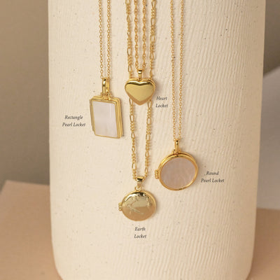 Gold Locket Necklace with Mother Of Pearls