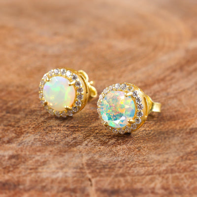 Genuine Opal Round Gemstone Earrings