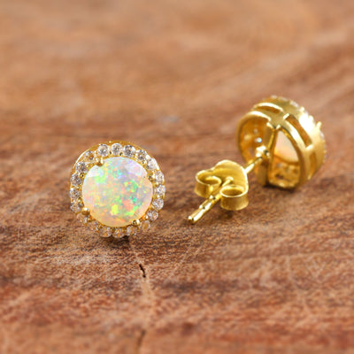 Genuine Opal Round Gemstone Earrings