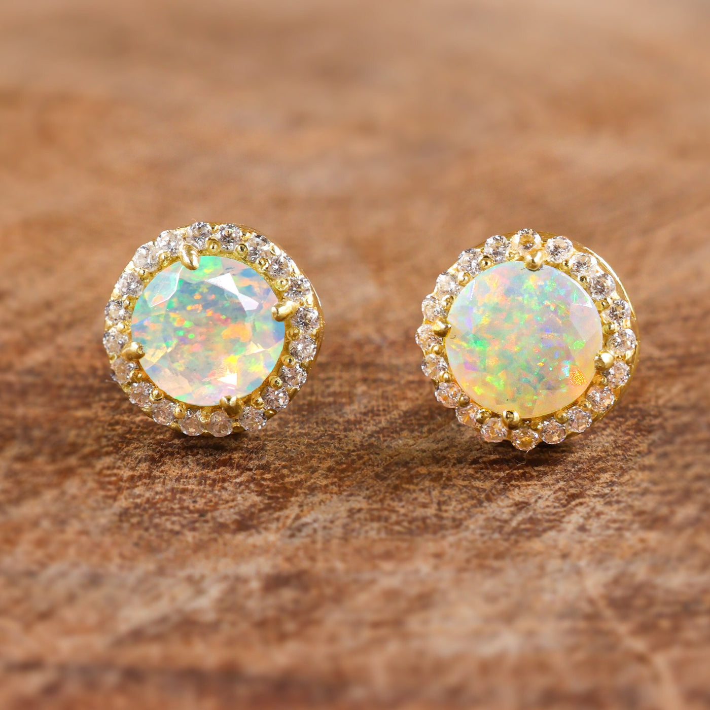 Genuine Opal Round Gemstone Earrings