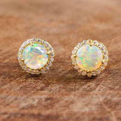 Genuine Opal Round Gemstone Earrings