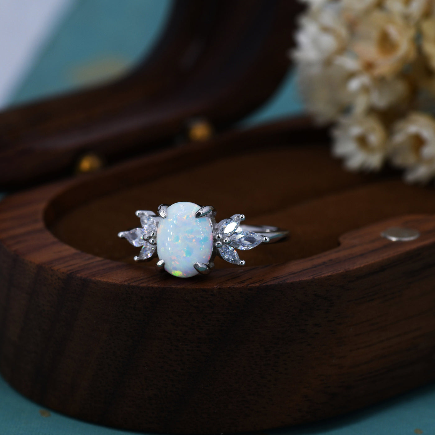 Opal Oval Ring in Sterling Silver