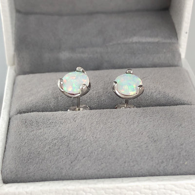 Round Sterling Silver Opal Earrings