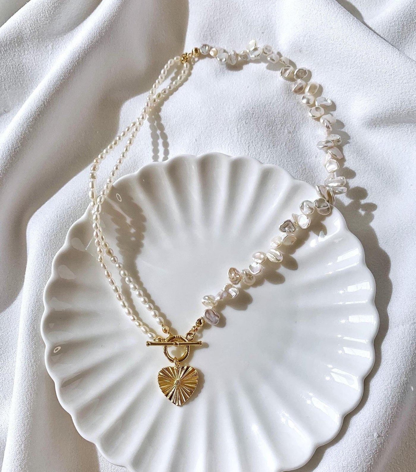 Pearl Necklace with Heart Charm