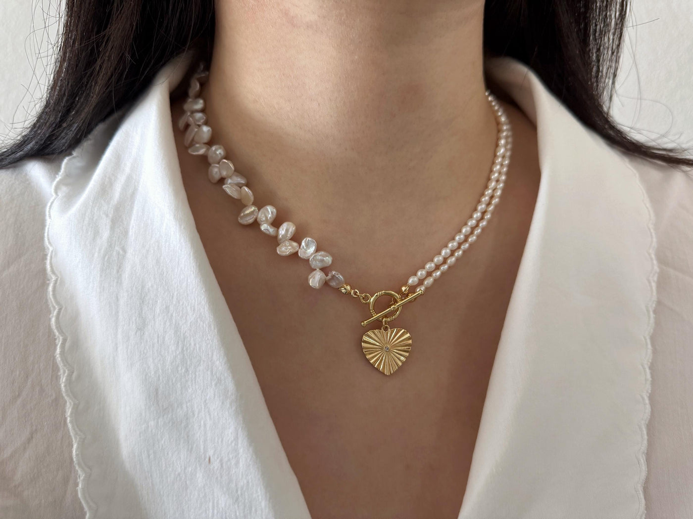 Pearl Necklace with Heart Charm