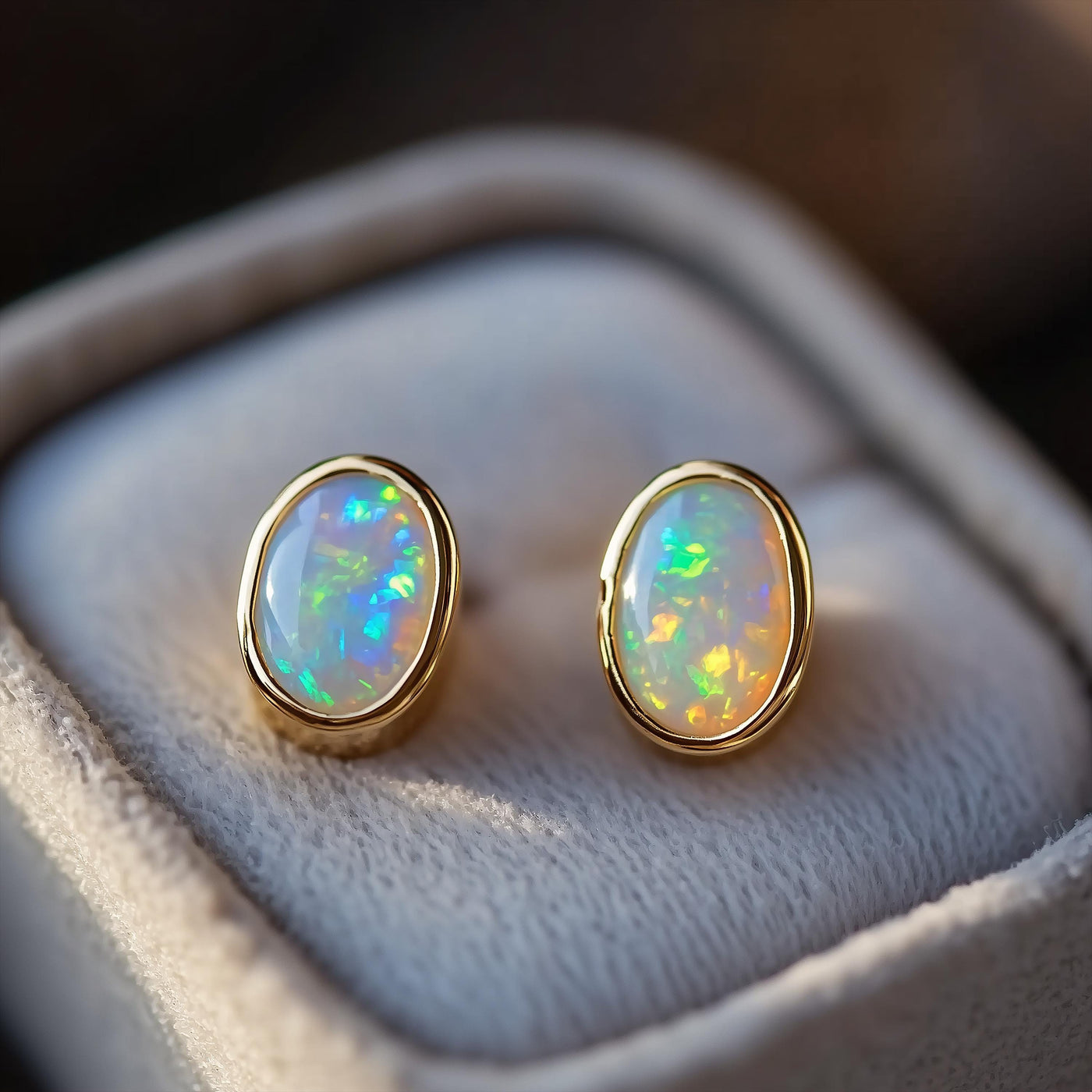 Vintage Oval White Opal Earrings