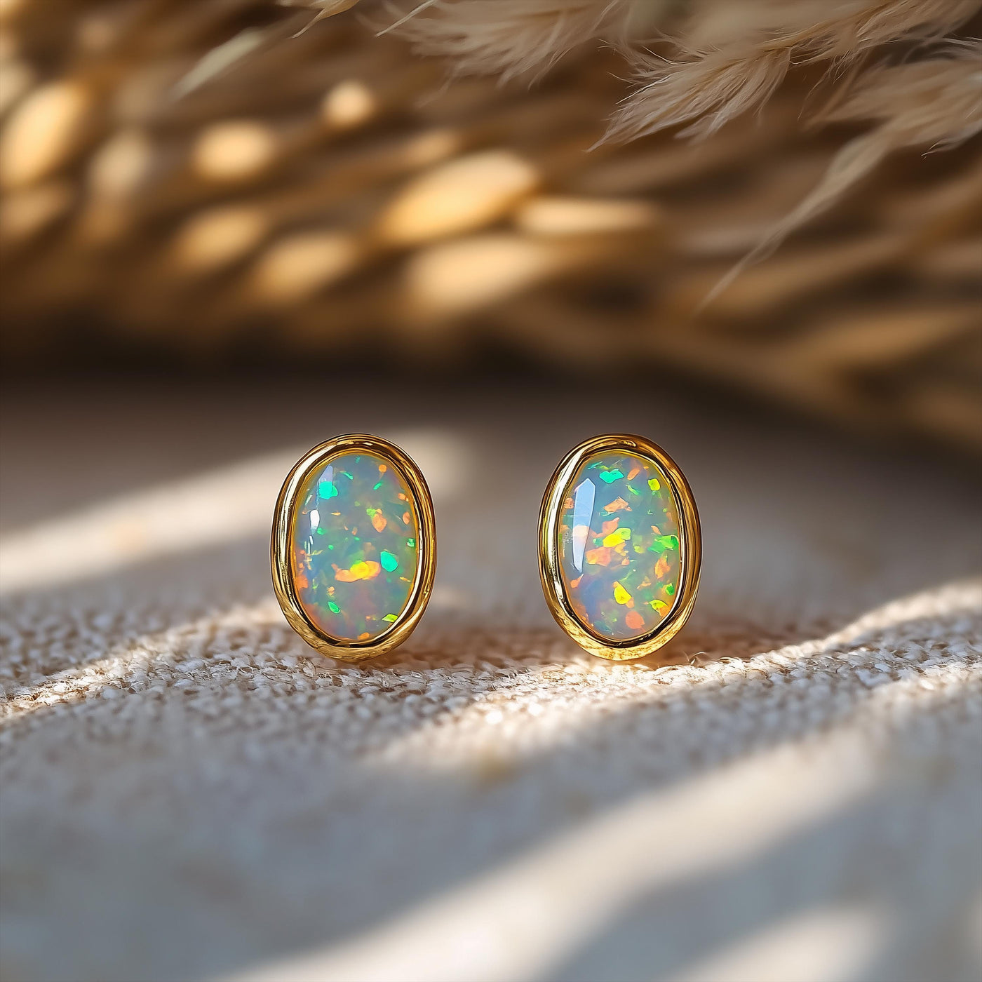 Vintage Oval White Opal Earrings